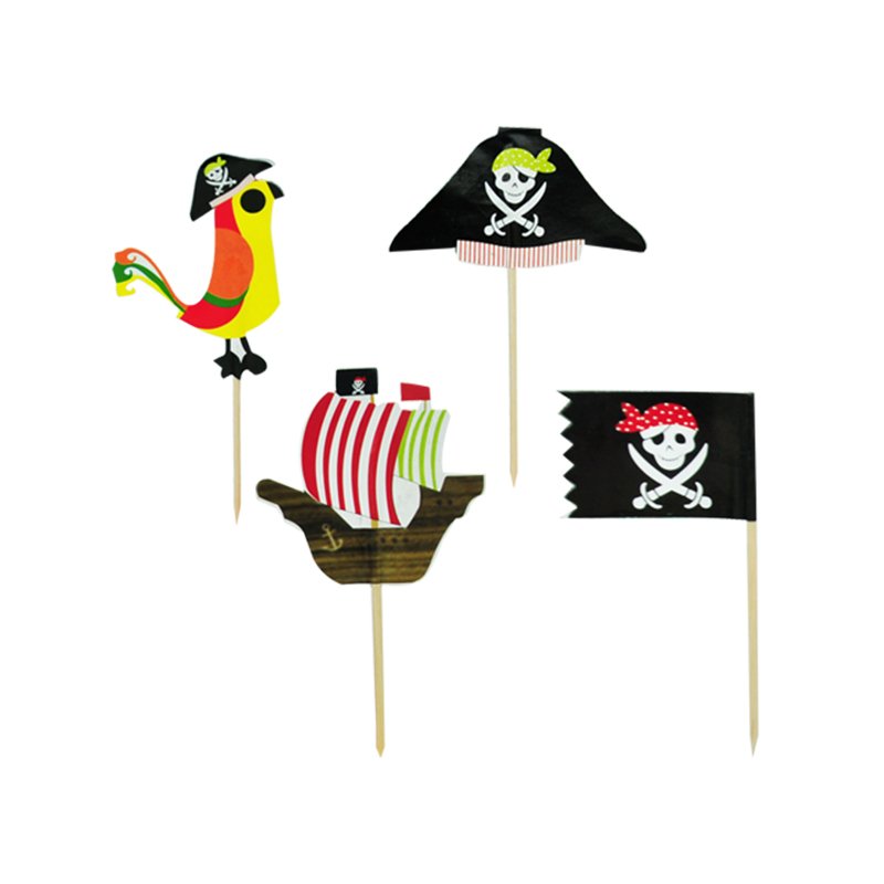 902049 20pcs Cake Picks Wood Pirate Theme Fruit Ice-cream Toppers Signs Party Decor Children Birthday Boat Flag