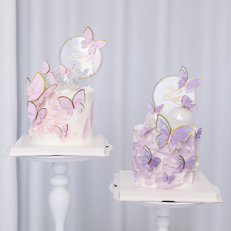 Hot Selling Butterfly Cake Insert Party Supplies Acrylic Wedding Valentines Happy Birthday Decoration Cake Topper