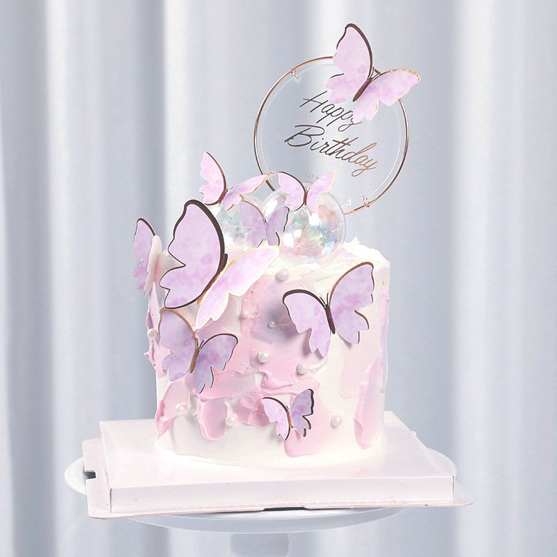 Hot Selling Butterfly Cake Insert Party Supplies Acrylic Wedding Valentines Happy Birthday Decoration Cake Topper