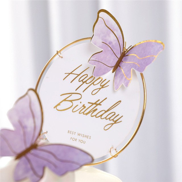 Hot Selling Butterfly Cake Insert Party Supplies Acrylic Wedding Valentines Happy Birthday Decoration Cake Topper