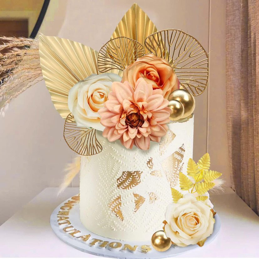 Bohemian flower palm leaf cake decoration INS style cake plugin wedding baby birthday party supplies