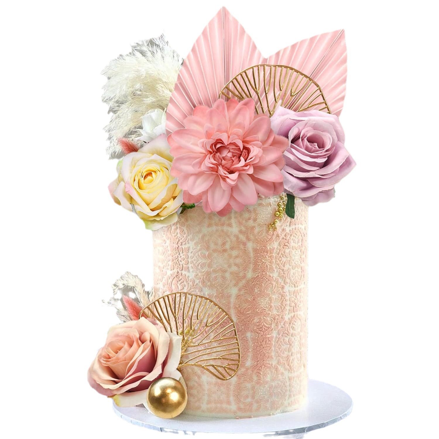 Bohemian flower palm leaf cake decoration INS style cake plugin wedding baby birthday party supplies