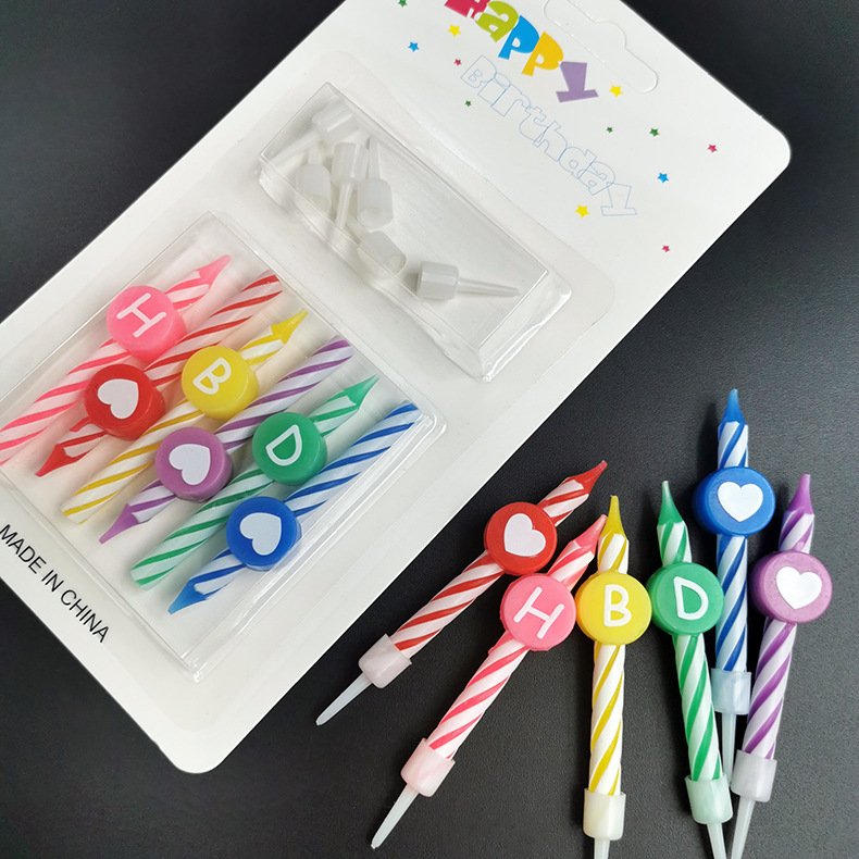 HBD Cartoon pattern small taper candles digital birthday candle with base