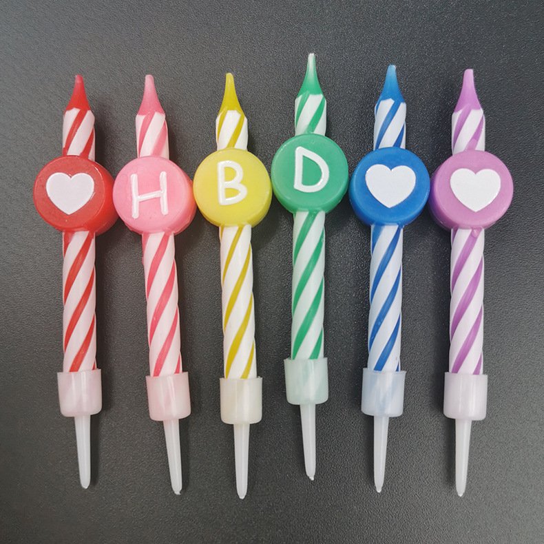 HBD Cartoon pattern small taper candles digital birthday candle with base