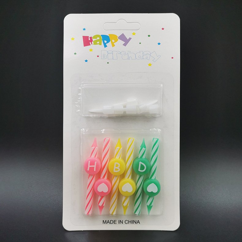 HBD Cartoon pattern small taper candles digital birthday candle with base