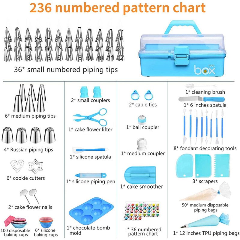 All-In-1 Cake Decorating Supplies tool Kit 236pcs cake baking decorating accessories tool set with Storage Box