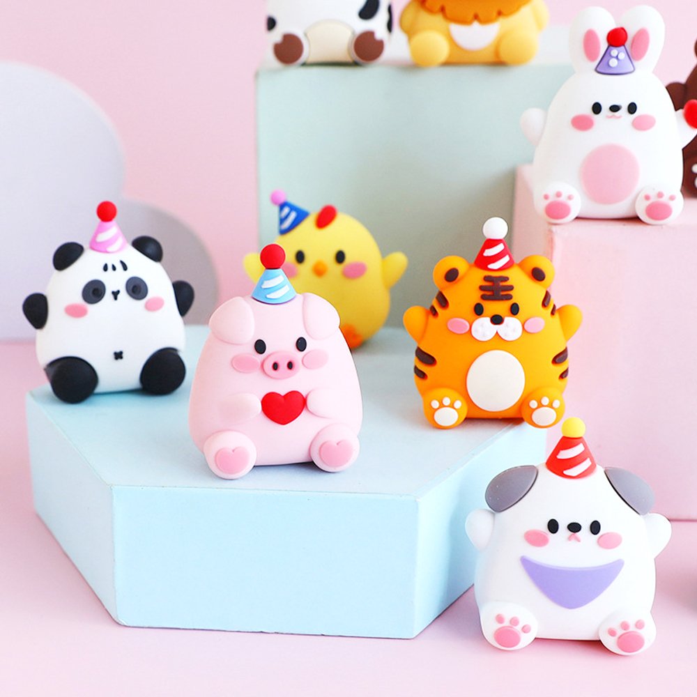 3D Cartoon Animal Soft Glue Cake Topper Decor Lion Bunny Happy Birthday Party Cupcake Cakes Decoration Toppers for Kids Party
