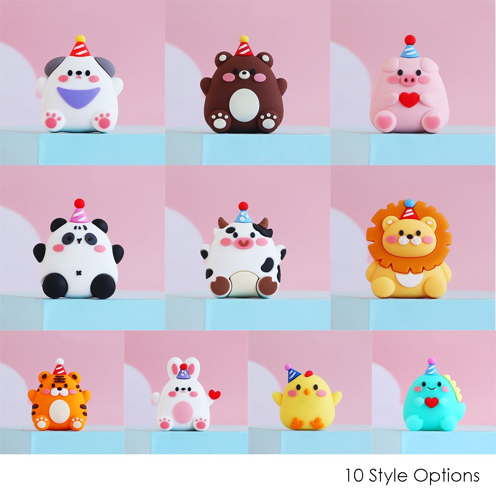 3D Cartoon Animal Soft Glue Cake Topper Decor Lion Bunny Happy Birthday Party Cupcake Cakes Decoration Toppers for Kids Party