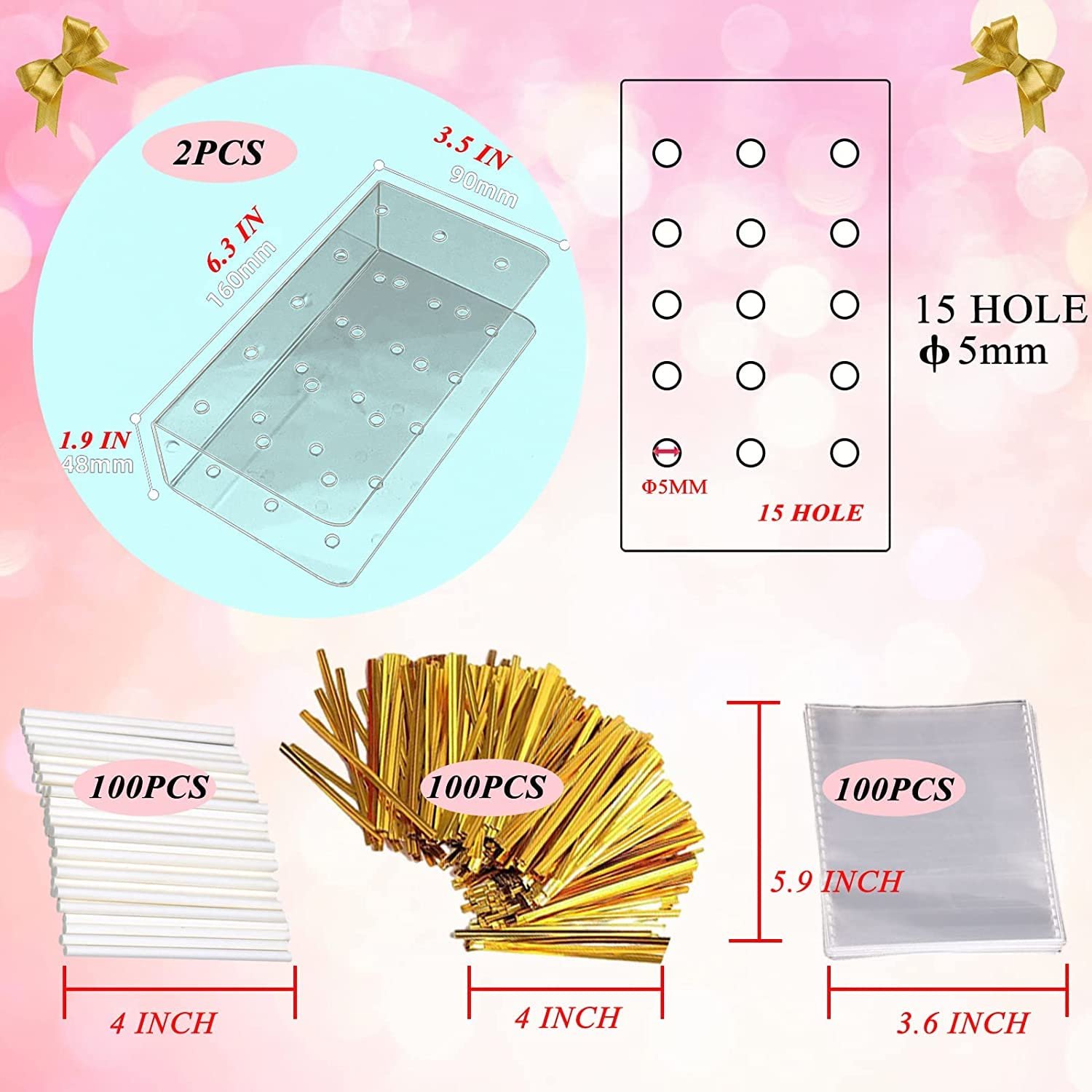 Factory wholesale 2 Packs with Lollipop Sticks, Treat Bags and Twist Ties Acrylic Cake Pop Stand Display Holder for home kitchen