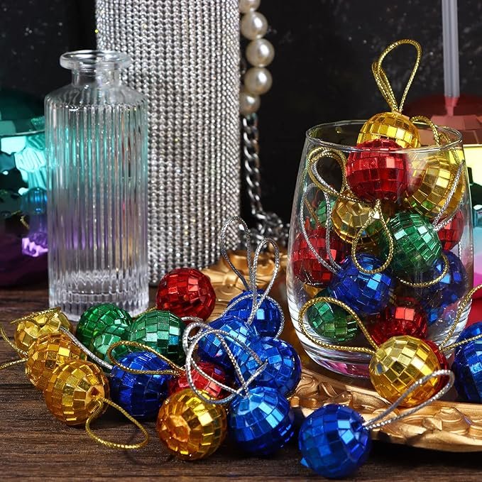 Mosaic Glass Round Disco Balls Ornaments Decorations Mini Disco Ball Cake Decoration 70s Disco Party Supplies for Christmas Tree