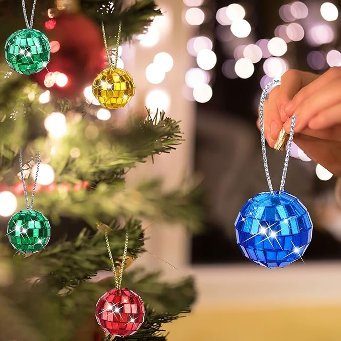 Mosaic Glass Round Disco Balls Ornaments Decorations Mini Disco Ball Cake Decoration 70s Disco Party Supplies for Christmas Tree