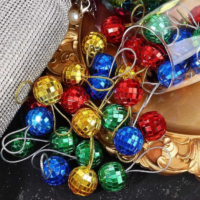 Mosaic Glass Round Disco Balls Ornaments Decorations Mini Disco Ball Cake Decoration 70s Disco Party Supplies for Christmas Tree