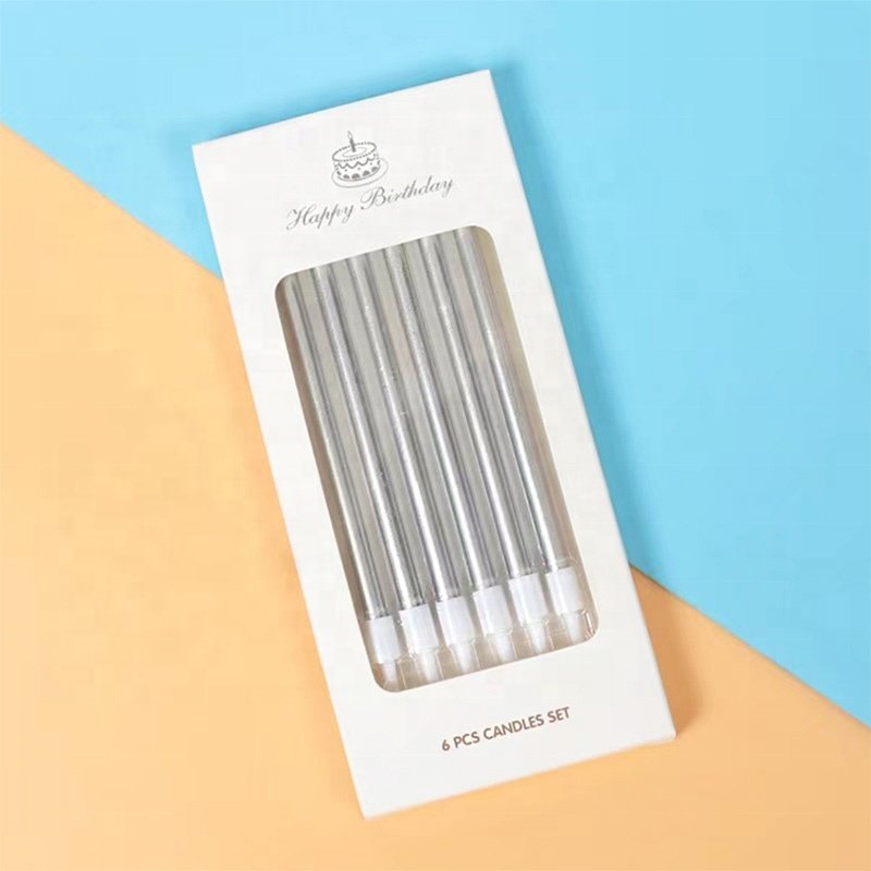 Wholesale 6Pcs Gold Silver Thin Cake Candles for Birthday Wedding Party Cake Decorating Supplies