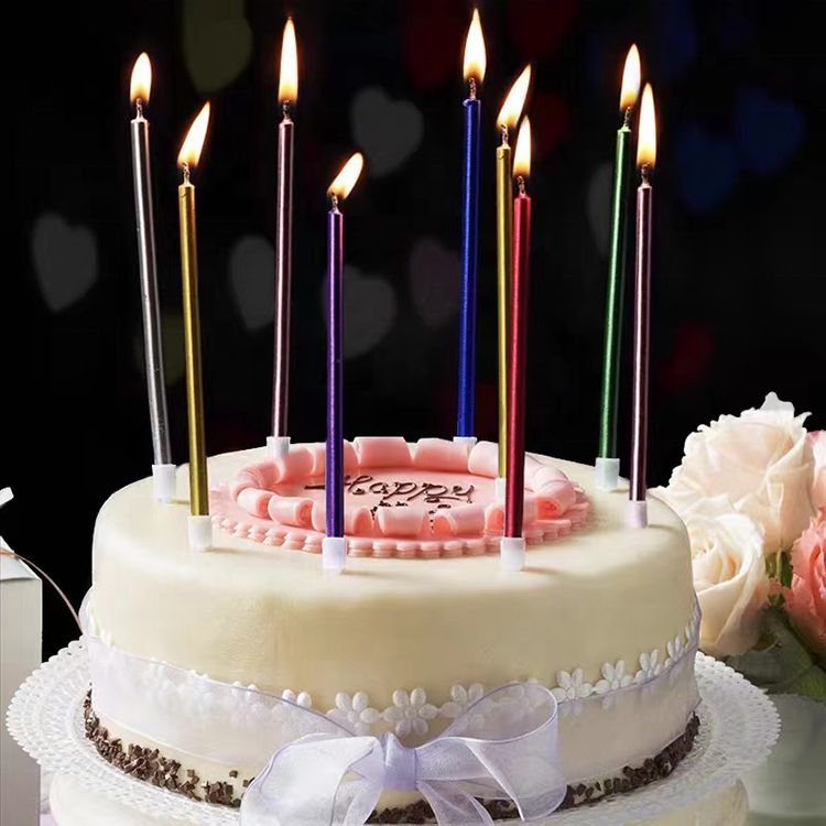 Wholesale 6Pcs Gold Silver Thin Cake Candles for Birthday Wedding Party Cake Decorating Supplies