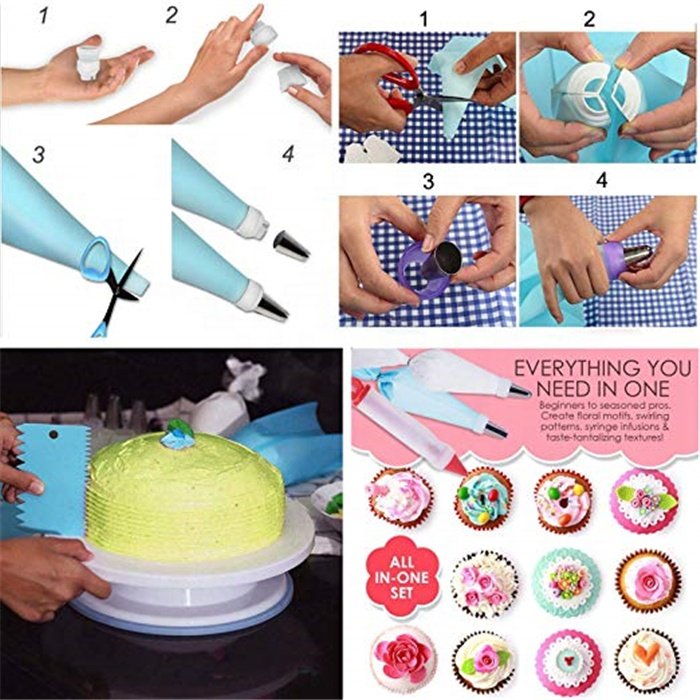 120 PCS Cake turntable set with Round Cake Pans Decorating Supplies Kit Baking Pastry Tools Baking Accessories