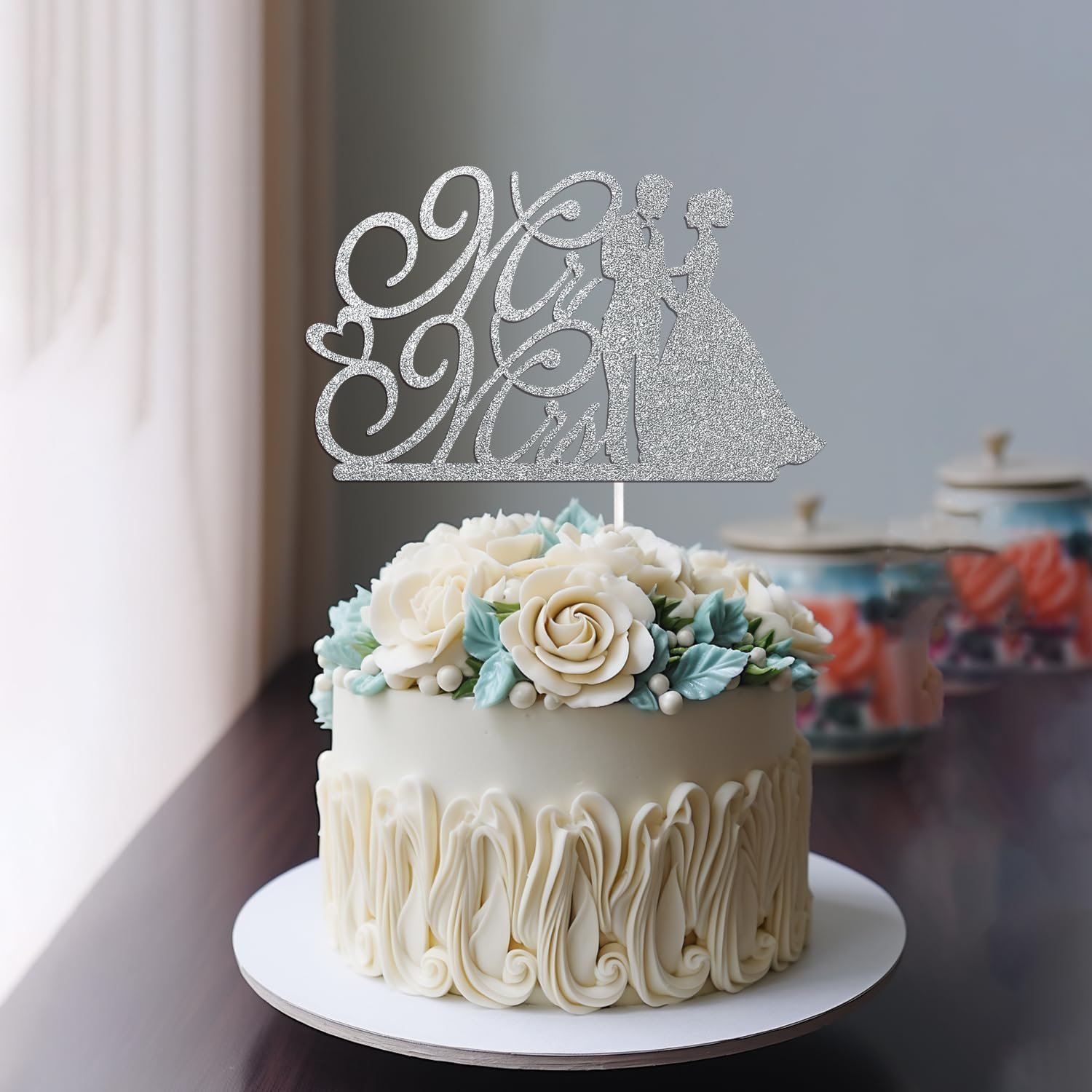 Bride and Groom Sign Mr and Mrs Cake Topper for Wedding Engagement Cake Topper Decorations