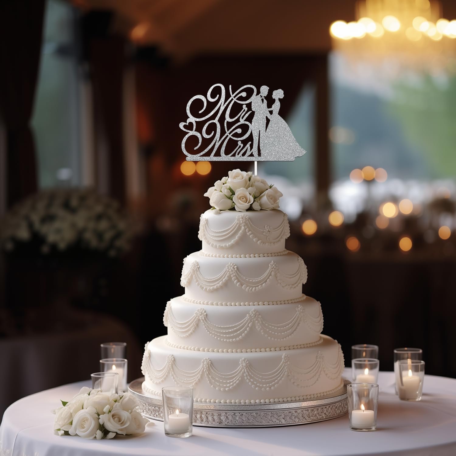 Bride and Groom Sign Mr and Mrs Cake Topper for Wedding Engagement Cake Topper Decorations