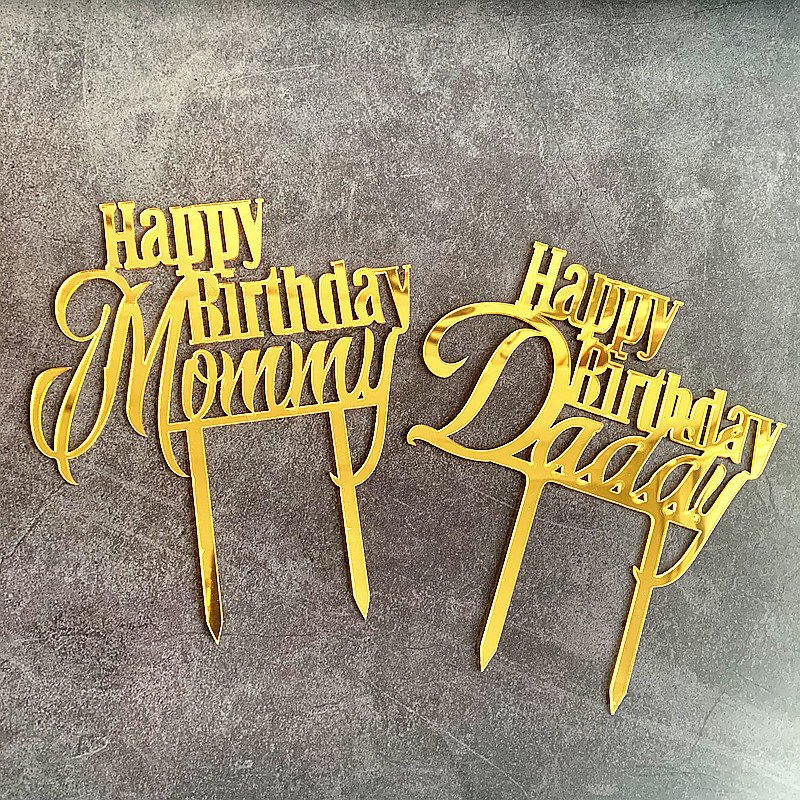 Acrylic Cake Decoration Golden Happy Birthday Mom and Dad English Letters Acrylic Cake Decorating Supplies Cake Topper Wholesale