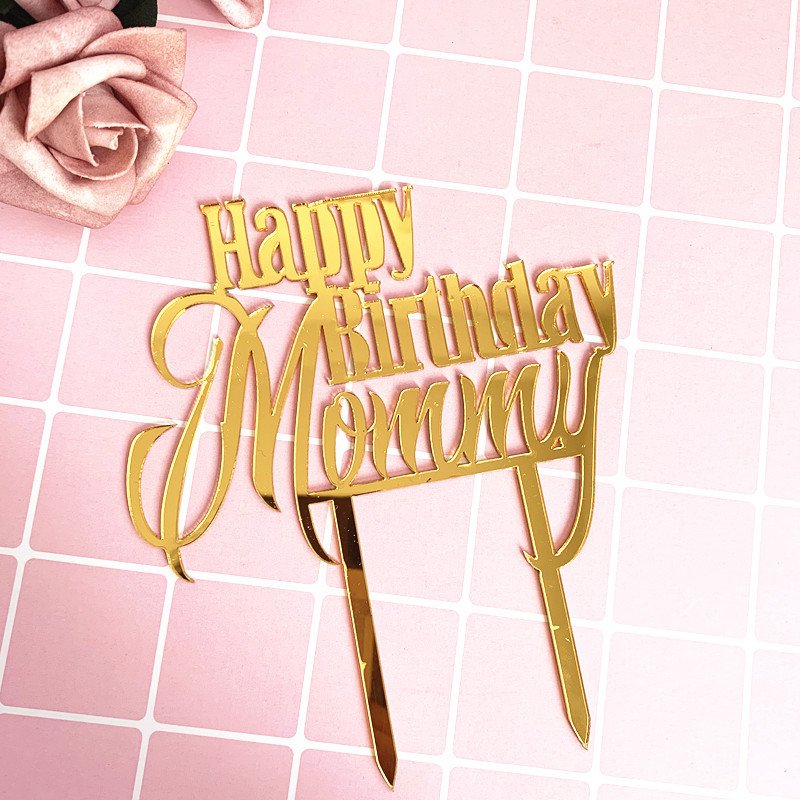 Acrylic Cake Decoration Golden Happy Birthday Mom and Dad English Letters Acrylic Cake Decorating Supplies Cake Topper Wholesale