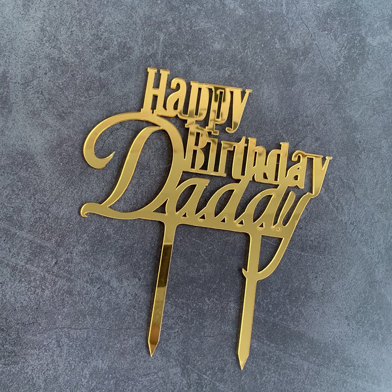 Acrylic Cake Decoration Golden Happy Birthday Mom and Dad English Letters Acrylic Cake Decorating Supplies Cake Topper Wholesale