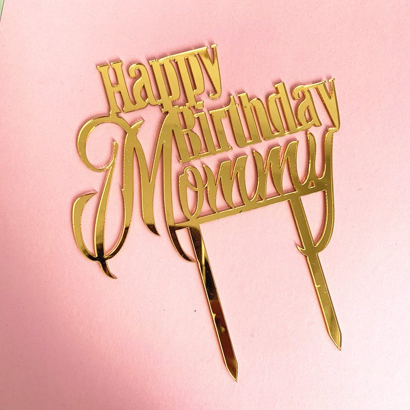 Acrylic Cake Decoration Golden Happy Birthday Mom and Dad English Letters Acrylic Cake Decorating Supplies Cake Topper Wholesale