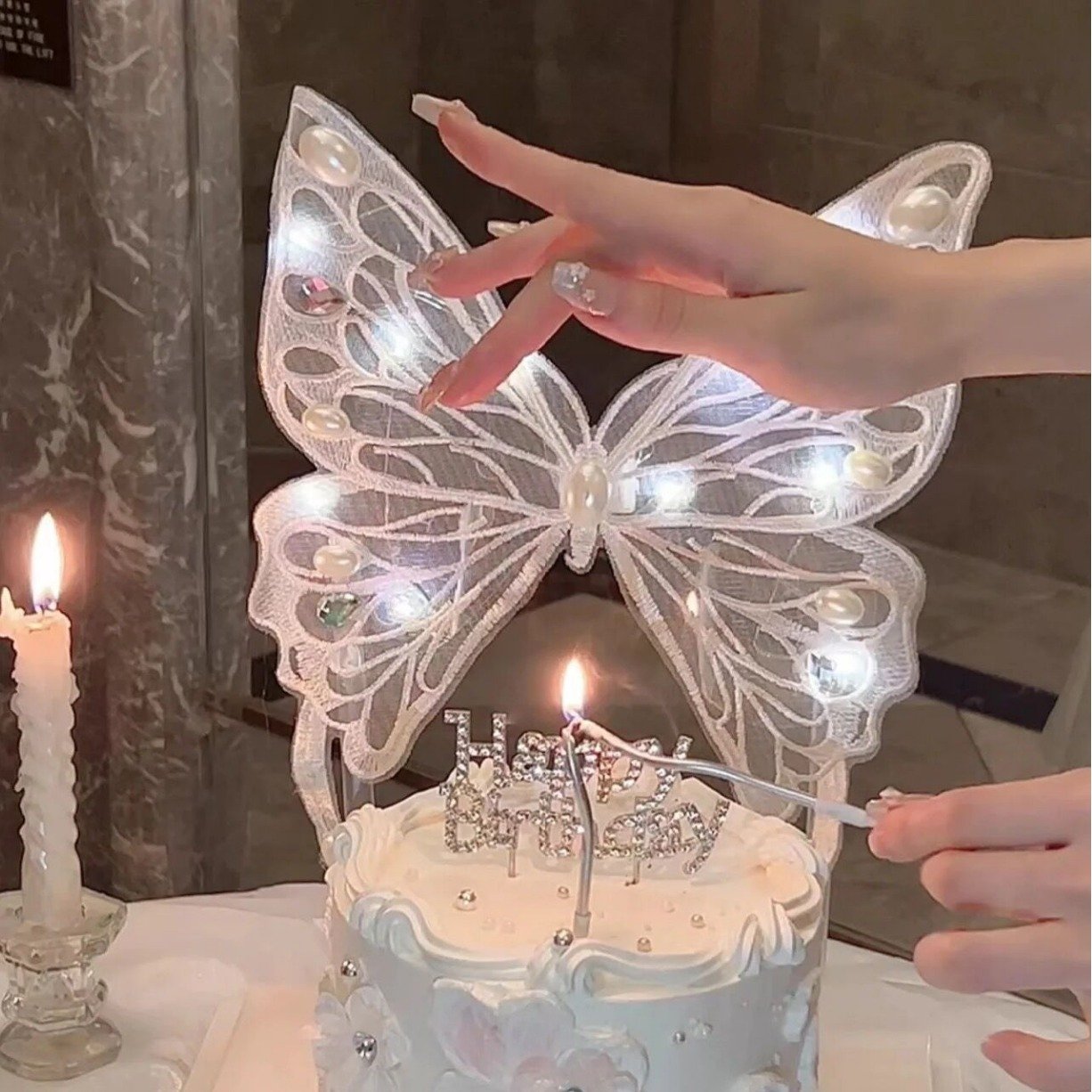 Hot selling 10pcs/bag Baking Birthday Party Decorating Supplies white Butterfly Cake Decoration