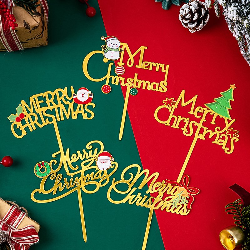 New Design hot selling Merry Christmas Acrylic Cake Topper For Christmas Cupcake decoration Supplies