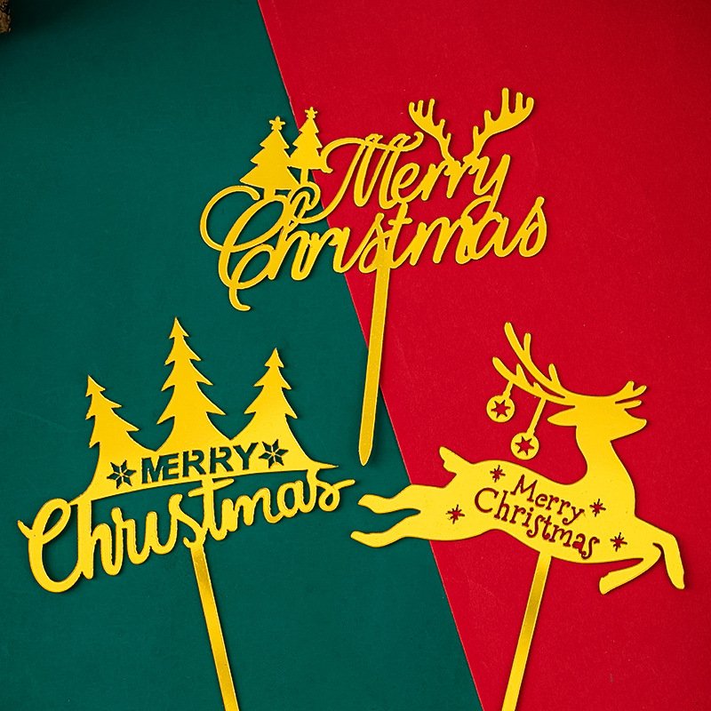 New Design hot selling Merry Christmas Acrylic Cake Topper For Christmas Cupcake decoration Supplies