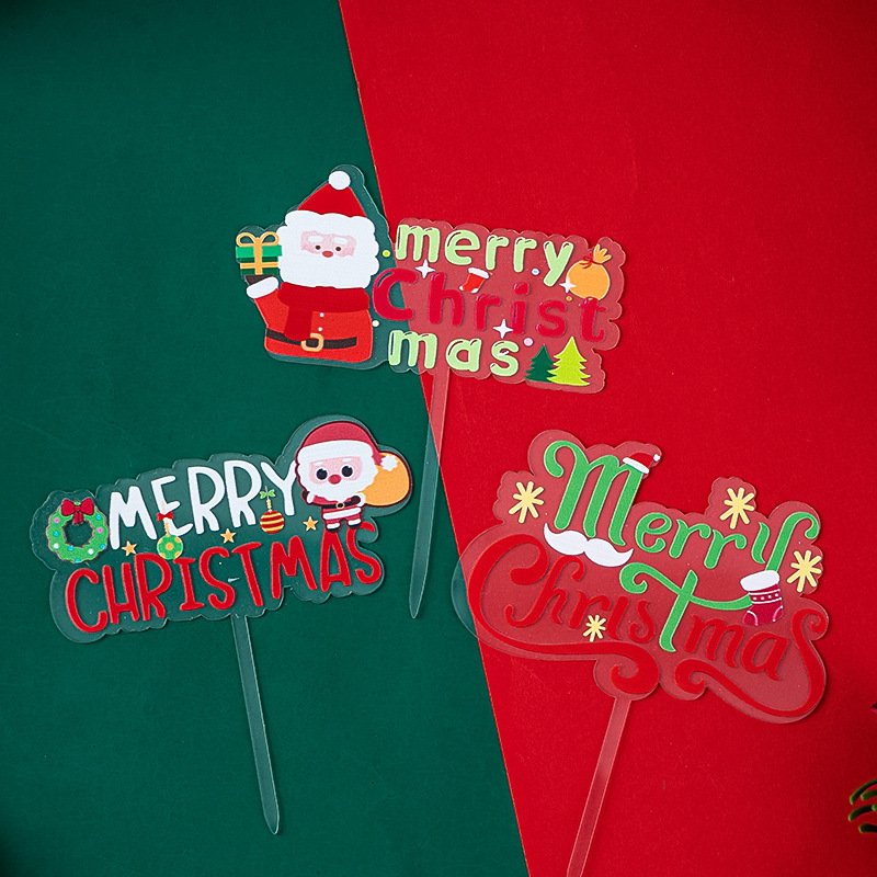 New Design hot selling Merry Christmas Acrylic Cake Topper For Christmas Cupcake decoration Supplies