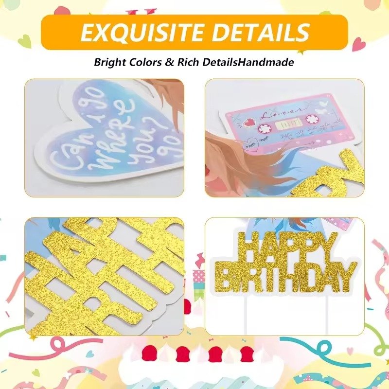 Star Taylor Girl Cake Topper for Music-Themed Birthday Christmas Graduation Easter & New Year Parties Golden Decorations