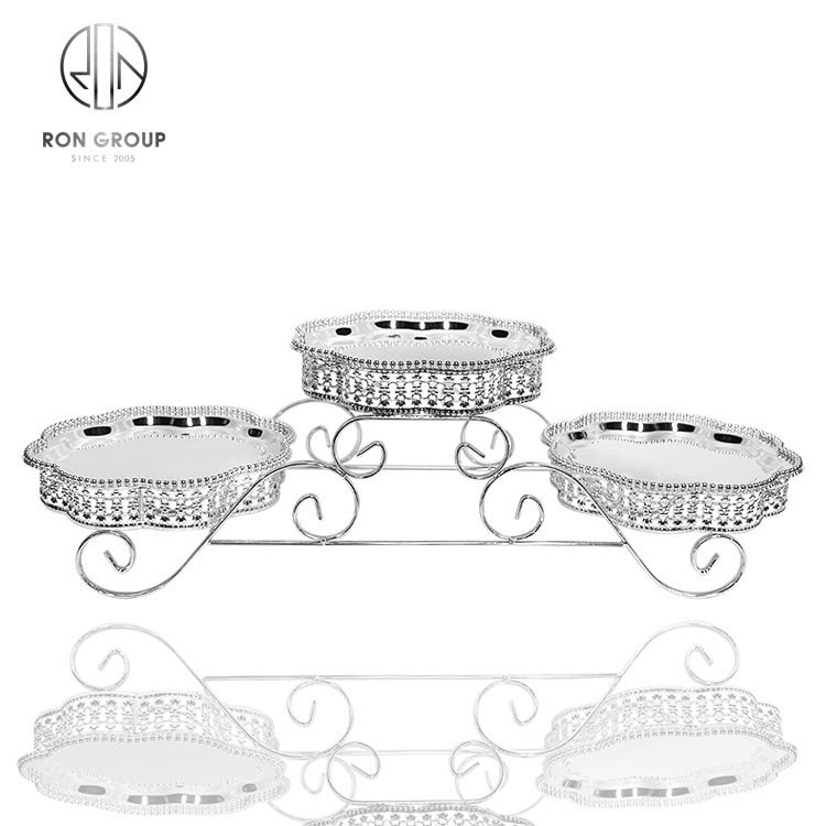 Metal glass 3 tier cup crystal silver wedding Christmas cake dessert display stand set stands for wedding party cake decorating