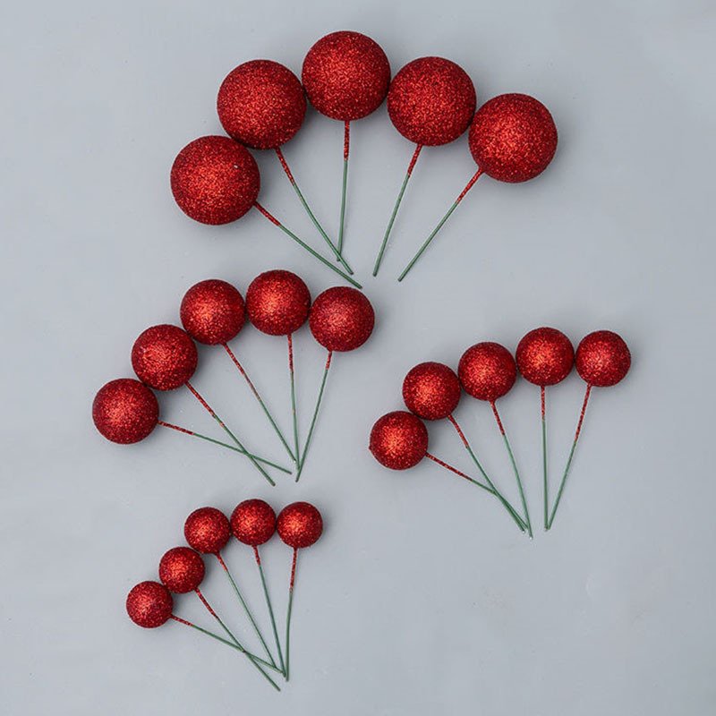 20pcs/Pack 2cm 2.5cm 3cm 4cm Merry Christmas Glitter powder Foam cake Topper luxury foam cake Ball for cake Decoration