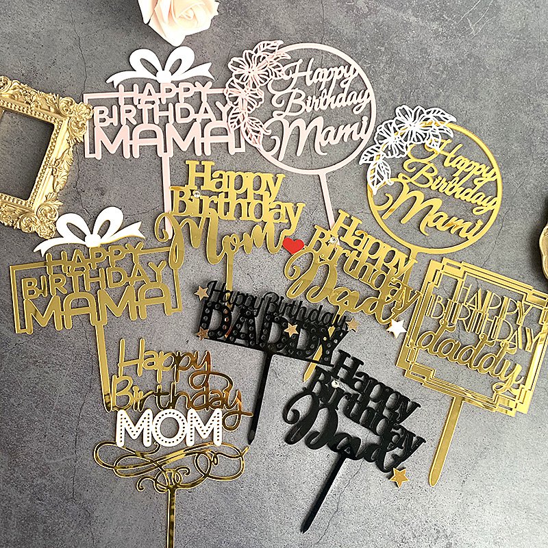 Double Layer Happy Mothers Day Cake Toppers Cake Picks Acrylic Sticks for Motherday Birthday Cupcake Party Favors Decorations