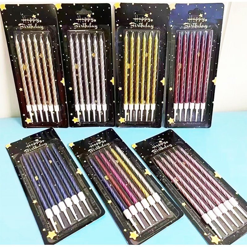 6pcs Rainbow-Shaped Spiral Colorful Small Metallic Candles for Christmas Party Birthday Cake Decoration Other Festive Occasions