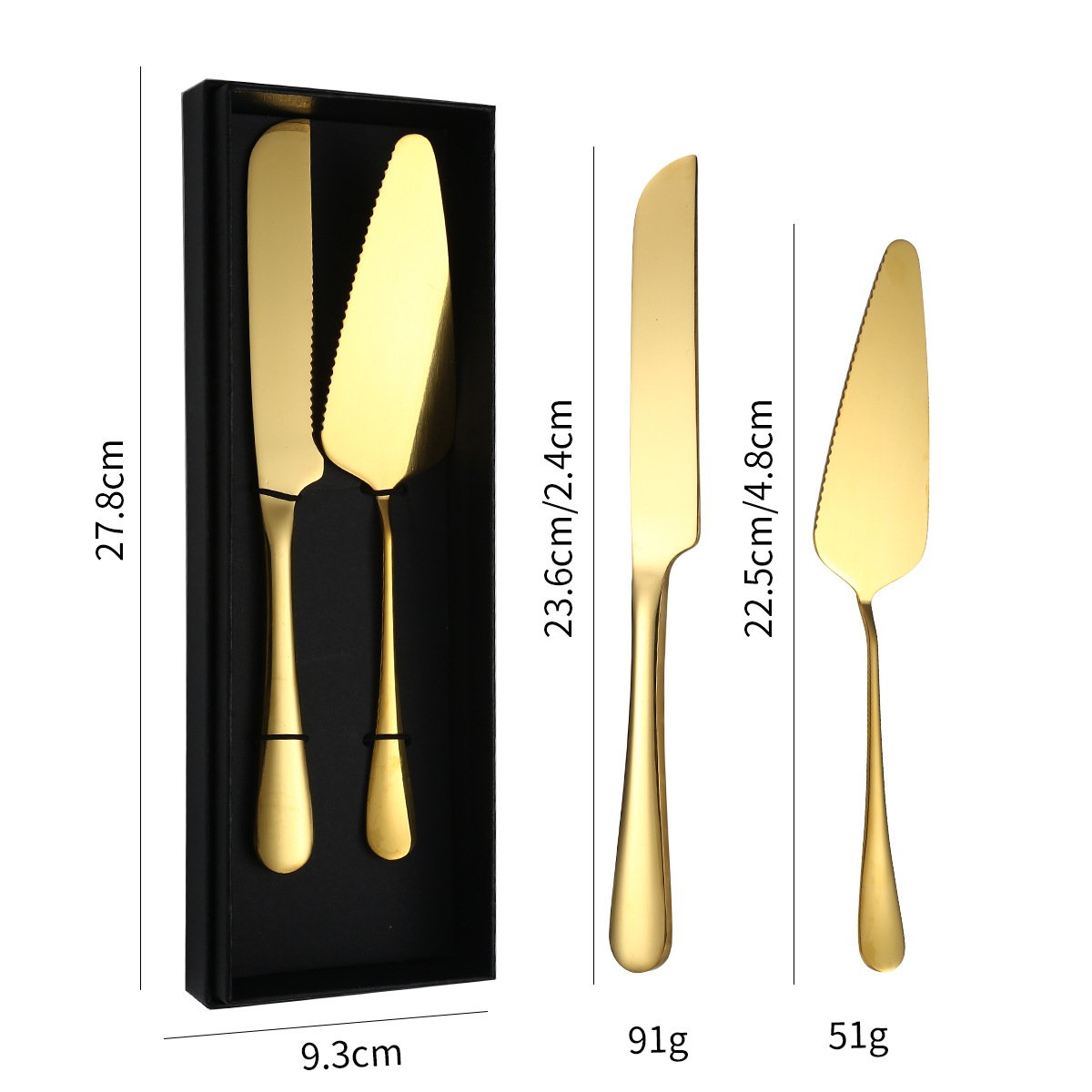 Stainless Steel Birthday Party Cake Tools PVD Gold Coating Metal Bread Knife Wedding Cake Knife and Server Set