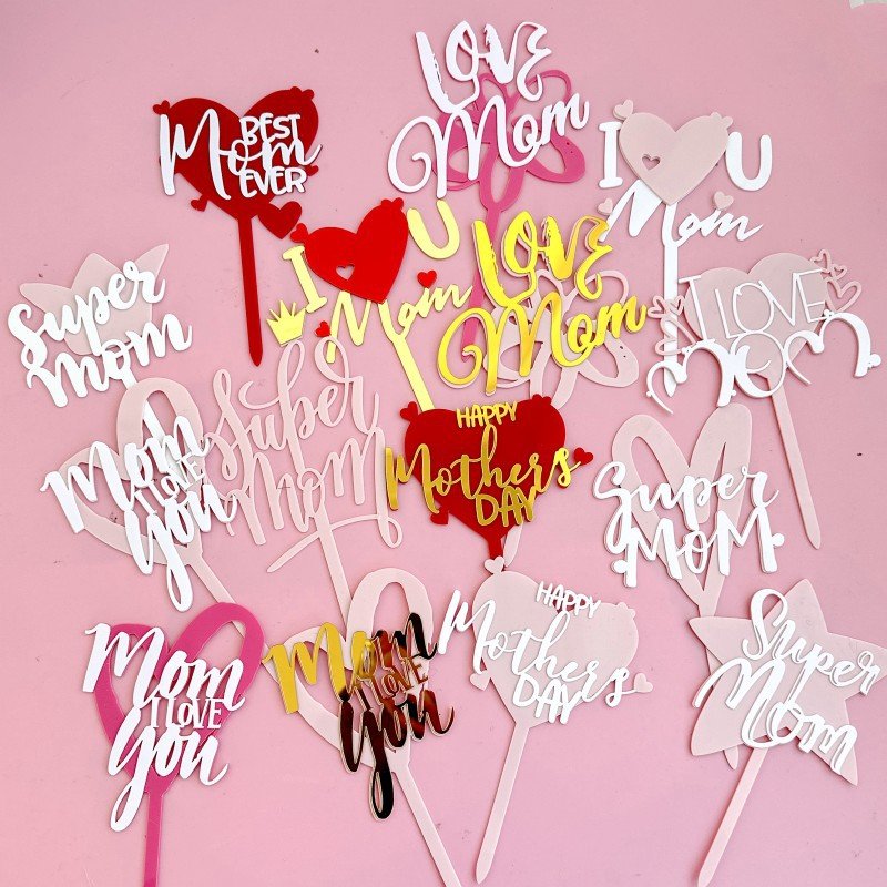 Colorful Heart Best Mom Cupcake Picks I love you Mom Cake Decorations for Happy Mother's Day Theme Birthday Party Supplies