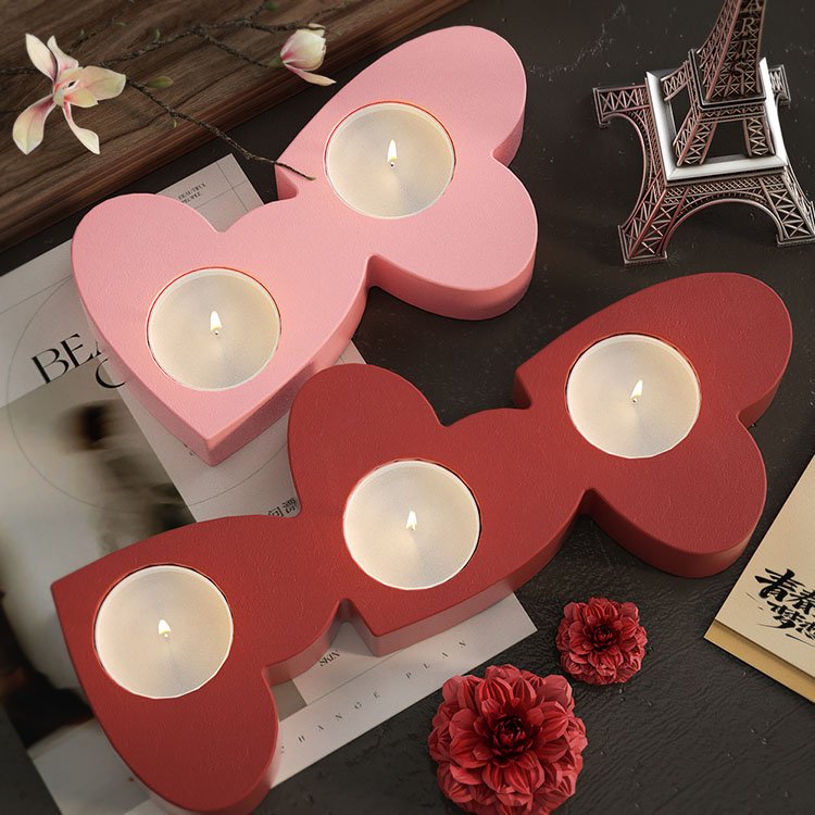 DIY Heart Candlestick Silicone Mold Valentine's Day Candlelight Dinner Gypsum Candle Cup Crystal Drop Glue Mold Home Decoration