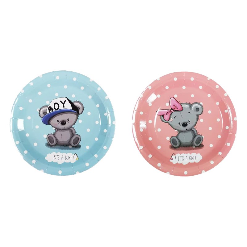 Baby Bear Gender Reveal Party Paper Plates Boy or Girl Disposable Plates Decorations Pink or Blue cake Party Supplies