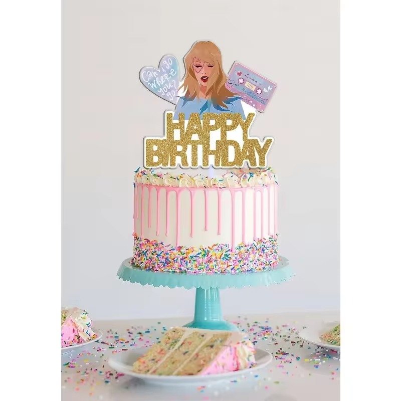 Star Taylor Girl Cake Topper for Music-Themed Birthday Christmas Graduation Easter & New Year Parties Golden Decorations