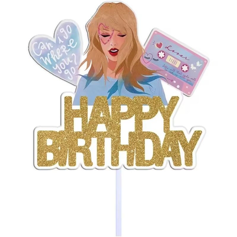 Star Taylor Girl Cake Topper for Music-Themed Birthday Christmas Graduation Easter & New Year Parties Golden Decorations
