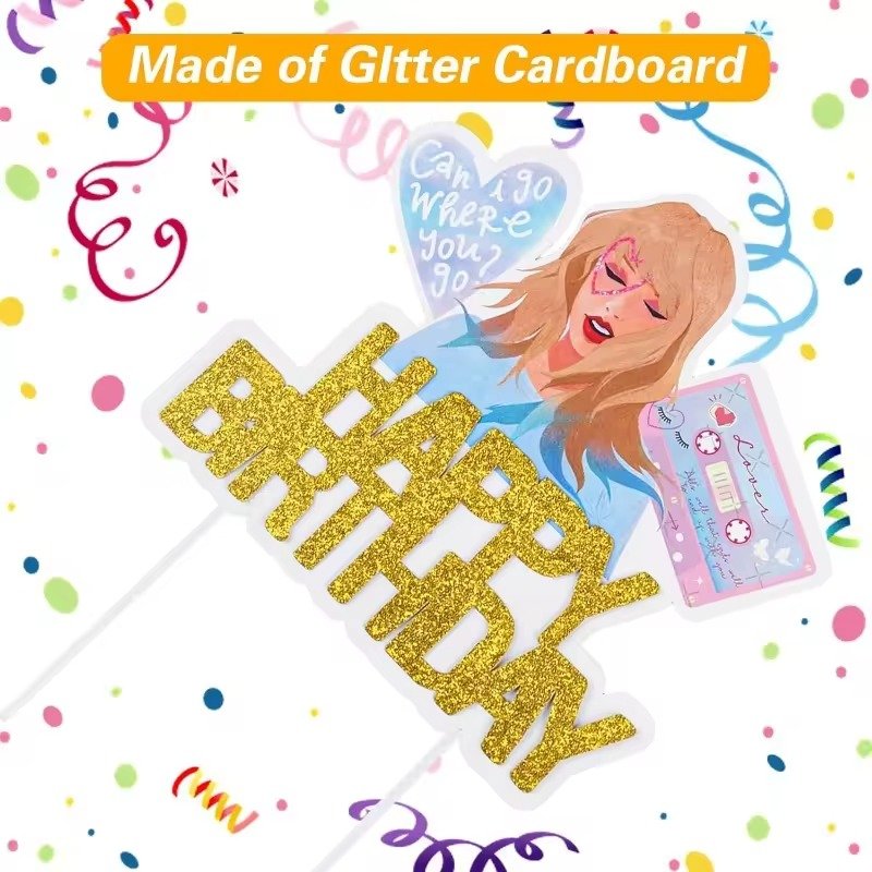 Star Taylor Girl Cake Topper for Music-Themed Birthday Christmas Graduation Easter & New Year Parties Golden Decorations