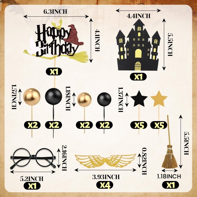 Magical Wizard Birthday Cake Toppers Wizard Party Favors Supplies Glitter Black for Kids Baby Shower