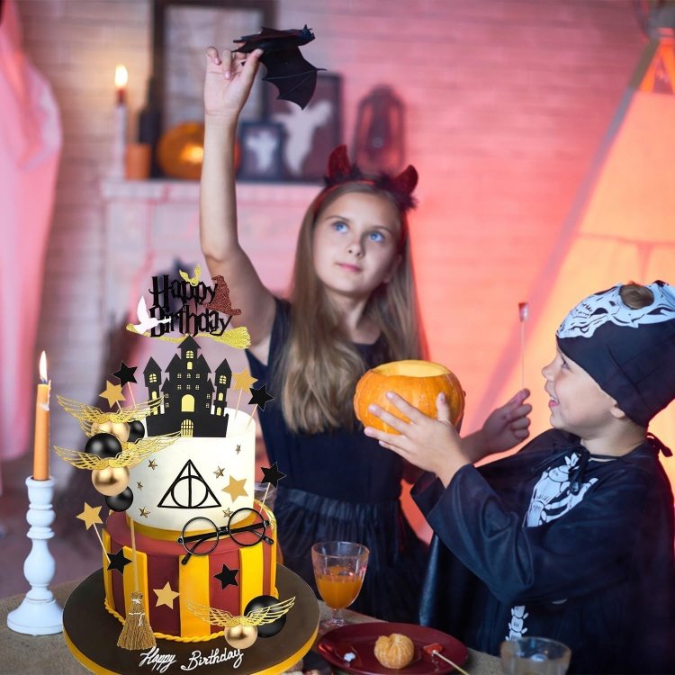 Magical Wizard Birthday Cake Toppers Wizard Party Favors Supplies Glitter Black for Kids Baby Shower