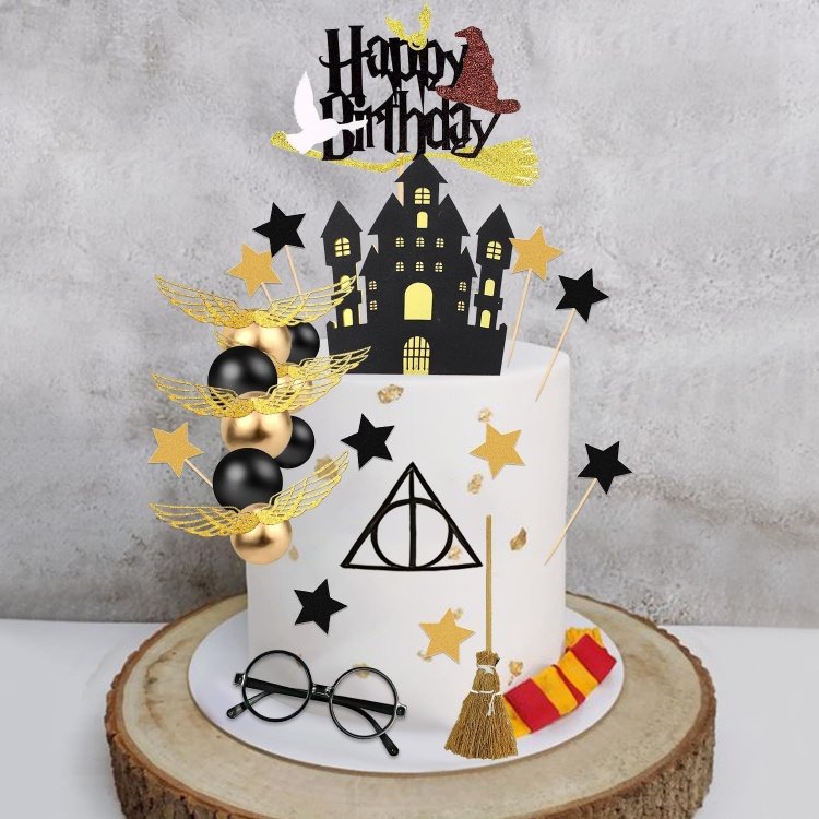 Magical Wizard Birthday Cake Toppers Wizard Party Favors Supplies Glitter Black for Kids Baby Shower