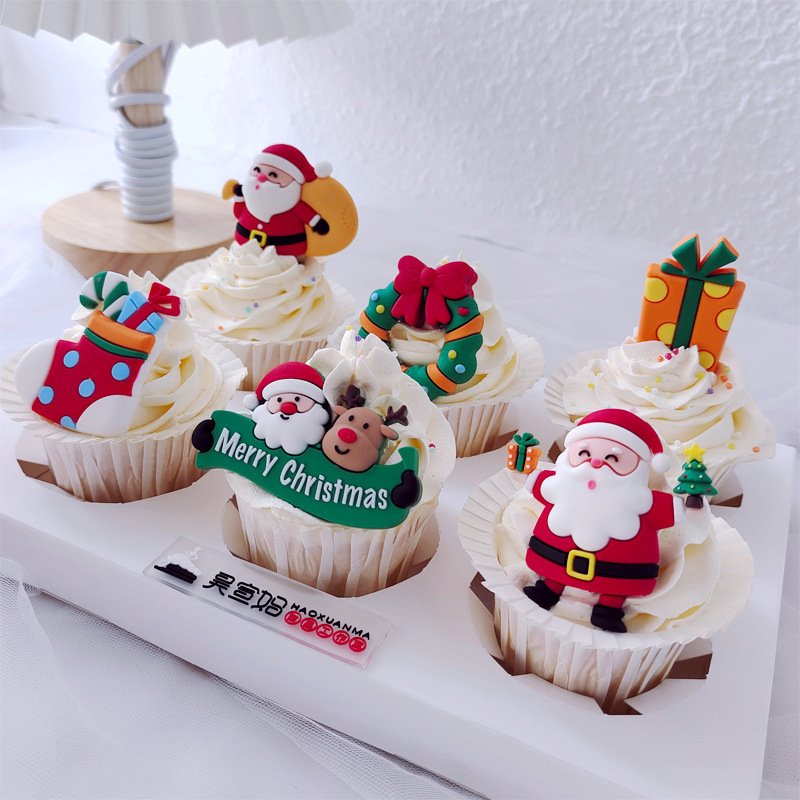 cake decorating supplies Santa Claus Xmas Ornaments Decoration Cake topper Cute Cottage Snowman Santa Tree Cake