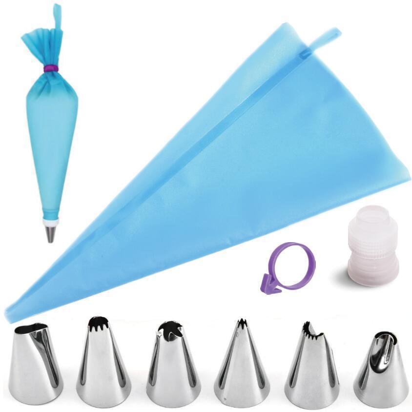 Wholesale Reusable Food Grade Silicone Cake Decorating Icing Piping Cream Pastry Bag Stainless Steel Cake Nozzle