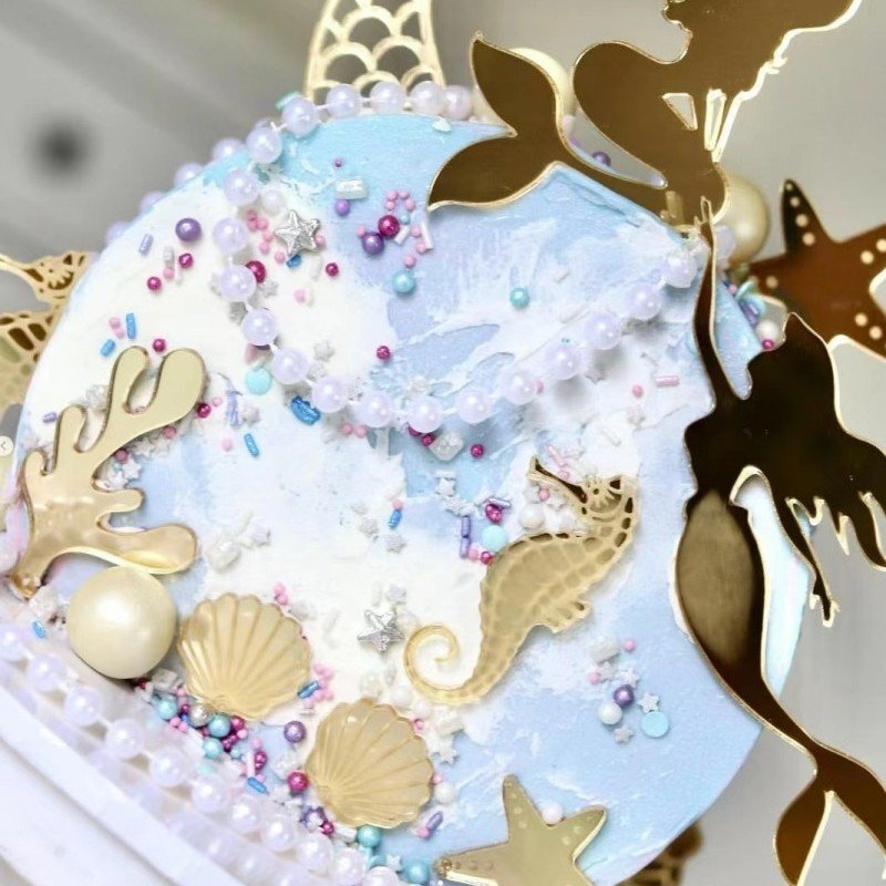 Acrylic Mermaid Fishtail Shell Starfish Seaweed Cake Decoration Party Supplies Cake Cupcake Topper