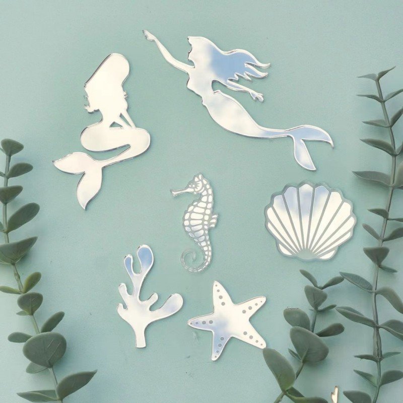 Acrylic Mermaid Fishtail Shell Starfish Seaweed Cake Decoration Party Supplies Cake Cupcake Topper