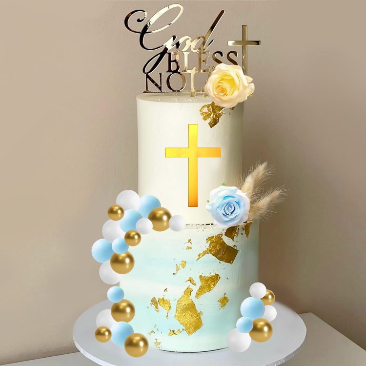 Blue Baby Boy Crosee Cake Decoration for Baptism Party Favors Party Supplies Decoration