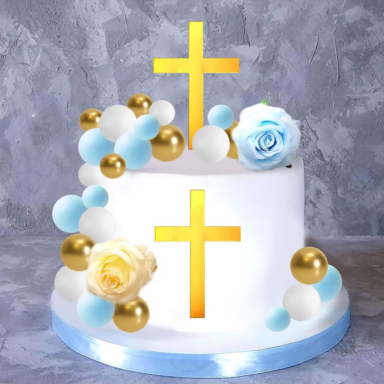 Blue Baby Boy Crosee Cake Decoration for Baptism Party Favors Party Supplies Decoration
